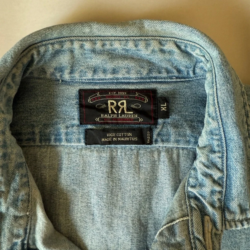 Rare 1993 Vintage RRL Ralph Lauren 3 Star Denim Work Shirt Men’s XL - Picture 3 of 7